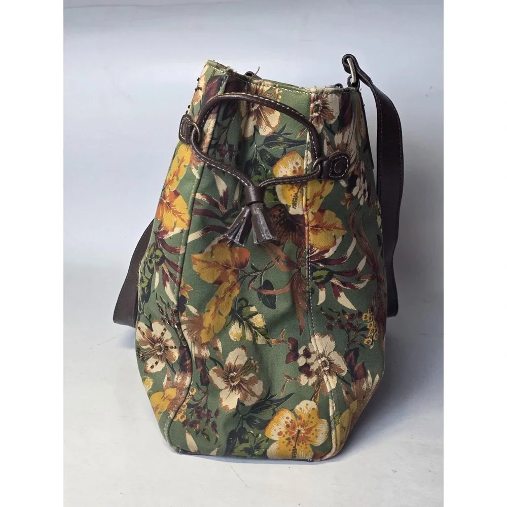 Caribbean Joe ShoulderBag‎ Handbag Floral Print Green Brown Purse Pouch Bag
